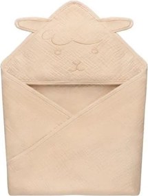 Lionelo - Детска муселинова хавлия с качулка, пясъчно-бежова