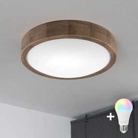 Brilagi-LED RGBW Димируем плафон CARVALHO SLIM 1xE27/15W/230V Wi-Fi дъб Ø 27