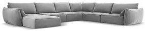 Светлосив кадифен ъглов диван (десен ъгъл/U форма) Vanda – Mazzini Sofas