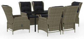 3099652 vidaXL Градински трапезен комплект, 7 части, кафяв