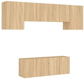 3216441 vidaXL ТВ стенни модули, 6 части, сонома дъб, инженерно дърво
