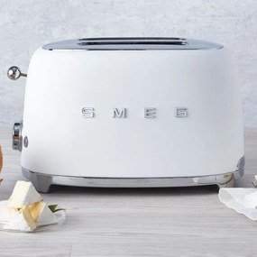 Тостер за хляб SMEG 50's Style TSF01WHMEU, 950W, 2 филии, 6 нива, Тавичка за трохи, Вграден кабел, Неръждаема стомана, Бял мат