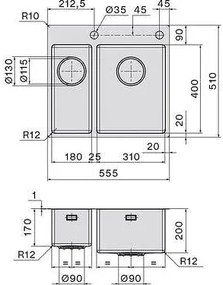 МЕТАЛНА МИВКА FALMEC GARDA 18+31 inox (54.5x51.0) над плот/равен