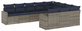 3219481 vidaXL Градински диван с възглавници, 10 части, полиратан, сив