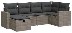 3325386 vidaXL Градински диван с възглавници, 6 части, полиратан, сив