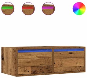 860236 vidaXL ТВ шкаф с LED осветление, старо дърво, 75x35,5x25 см