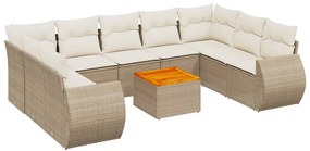 3257479 vidaXL Градински диван с възглавници, 10 части, бежов полиратан