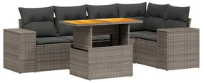 3272628 vidaXL Градински диван с възглавници, 6 части, полиратан, сив