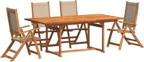 3279316 vidaXL Градински трапезен комплект, 5 части, акация масив и textilene