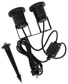 Градински прожектор черен с кабел и щепсел 2-светлинен IP65 - Basic