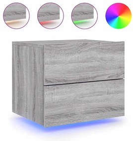 836822 vidaXL Нощно шкафче за стена с LED осветление, сив сонома