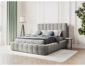 Светлосиво тапицирано двойно легло с място за съхранение 200x200 cm Kelp - Micadoni Home
