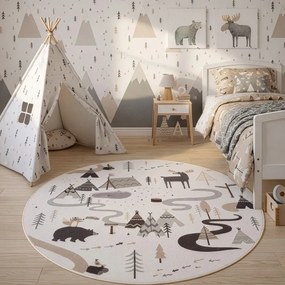 Кремав детски килим подходящ за пране ø120 cm Coco 1135 – Ayyildiz Carpets