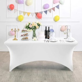 Бяла еластична покривка за маса за кетъринг 240 см