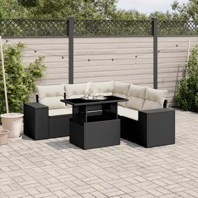 3269156 vidaXL Градински диван с възглавници, 6 части, черен, полиратан