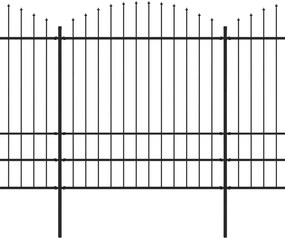 Градинска ограда с пики, стомана, (1,75-2)x5,1 м, черна