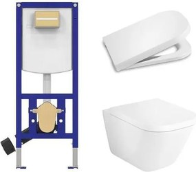 Комплект за WC, Duplo Neo 4 в 1, The Gap Square Rimless + бутон по избор, A890030020 + A34647L000 + A80147200B