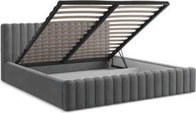 Сиво двойно легло 140x200 cm тапицирано с място за съхранение с включена подматрачна рамка Lemi – Makamii