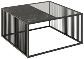 Черна масичка за кафе със стъклен плот 80x80 cm Strington - Actona