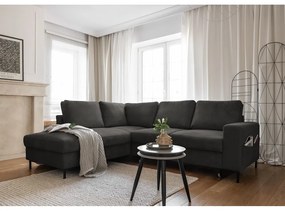 Тъмносив разтегателен ъглов диван от рипсено кадифе (ляв ъгъл) Lofty Lilly – Miuform