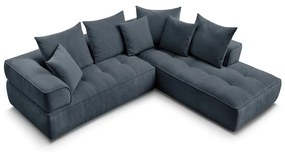 Тъмносин шенилов ъглов диван (десен ъгъл/L форма) Whesley – Bobochic Paris