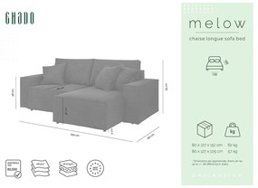 Сив сгъваем ъглов диван (променлив) Melow – Ghado