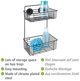 Черен стенен двуетажен рафт за баня Vacuum-Loc® Pavia Bari - Wenko