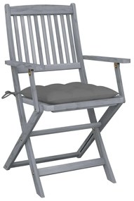 3064498 vidaXL Сгъваеми градински столове, 2 бр, с възглавници, акация масив