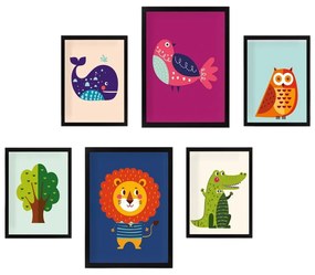 Детски картини в комплект 6 бр. Animals - Wallity