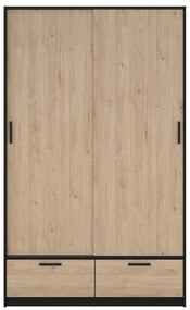 Гардероб в дъбов декор с плъзгащи се врати в черно и натурално 121x200 cm Line - Tvilum