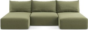 Зелен кадифен сгъваем/с място за съхранение ъглов диван (U форма) Kalena – Makamii