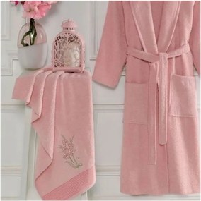 Розов памучен халат за баня и кърпа в комплект размер S/M – Mila Home