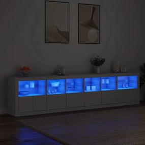 Sonata H Сайдборд с LED светлини, бял, 283x37x67 см