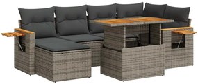 3327623 vidaXL Градински диван с възглавници, 7 части, сив полиратан акация