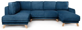 Син сгъваем ъглов диван от рипсено кадифе (ляв ъгъл/"U" форма) Tori – Bonami Selection