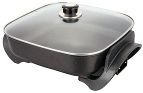 Електрически тиган Elite FP-1500BL, 1500W, 26 см, Стъклен капак, Термостат, Незалепващо покритие, Черен