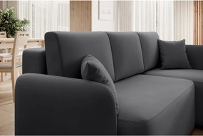 Кафяво-сив кадифен разтегателен ъглов диван с място за съхранение (десен ъгъл) Hadson – ELTAP