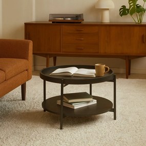 Черна кръгла масичка за кафе от декор от дъб ø 64 cm Hagen – Bonami Essentials