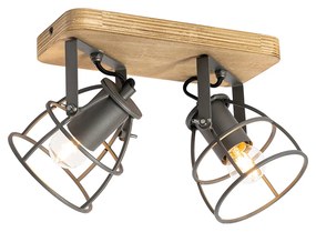 Индустриален прожектор тъмно сив с дърво регулируем 2-светлина - Arthur