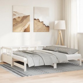 3321042 vidaXL Дневно легло с уширение и матраци, бял, 90x200 см, бор масив
