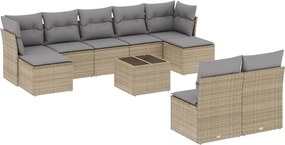 3250118 vidaXL Градински диван с възглавници, 10 части, бежов полиратан