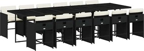 3211122 vidaXL Външен трапезен комплект 13 части с възглавници черен полиратан