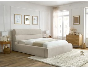 Бежово тапицирано двойно легло с място за съхранение с решетка 180x200 cm Jagna - Bobochic Paris