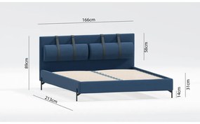 Тъмносиньо двойно тапицирано легло с включена подматрачна рамка 160x200 cm Tulsa – Ropez