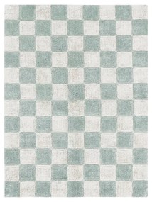 Светлосин и кремав ръчно изработен памучен килим подходящ за пране 120x160 cm Kitchen Tiles Blue Sage – Lorena Canals