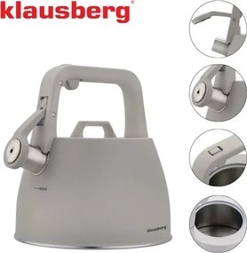 Свирещ чайник Klausberg KB 7916, 2.5 л, Топлоизолирана дръжка, Индукция, Сив