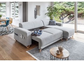 Светлосив разтегателен/с място за съхранение ъглов диван Classy Sophie – Miuform