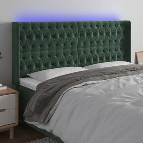 3124453 vidaXL LED горна табла за легло, тъмнозелена, 203x16x118/128см, кадифе