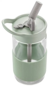 Преносима бутилка за напитки Buydeem CD1017-CG, 500 мл, Вградена сламка, Непропусклива, Термоустойчиво стъкло до 150°C, BPA free, Зелен
