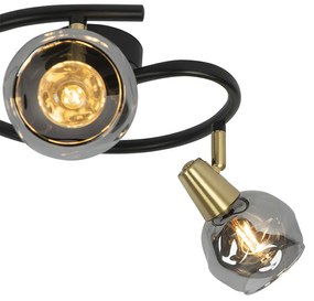 Таванна лампа черна 44,5 см с димно стъкло 3-светлина - Vidro